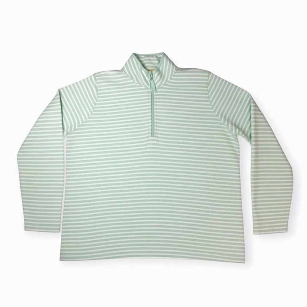 Orvis Quarter Zip Pullover Preppy Mint Green White Striped Excellent XL Womens